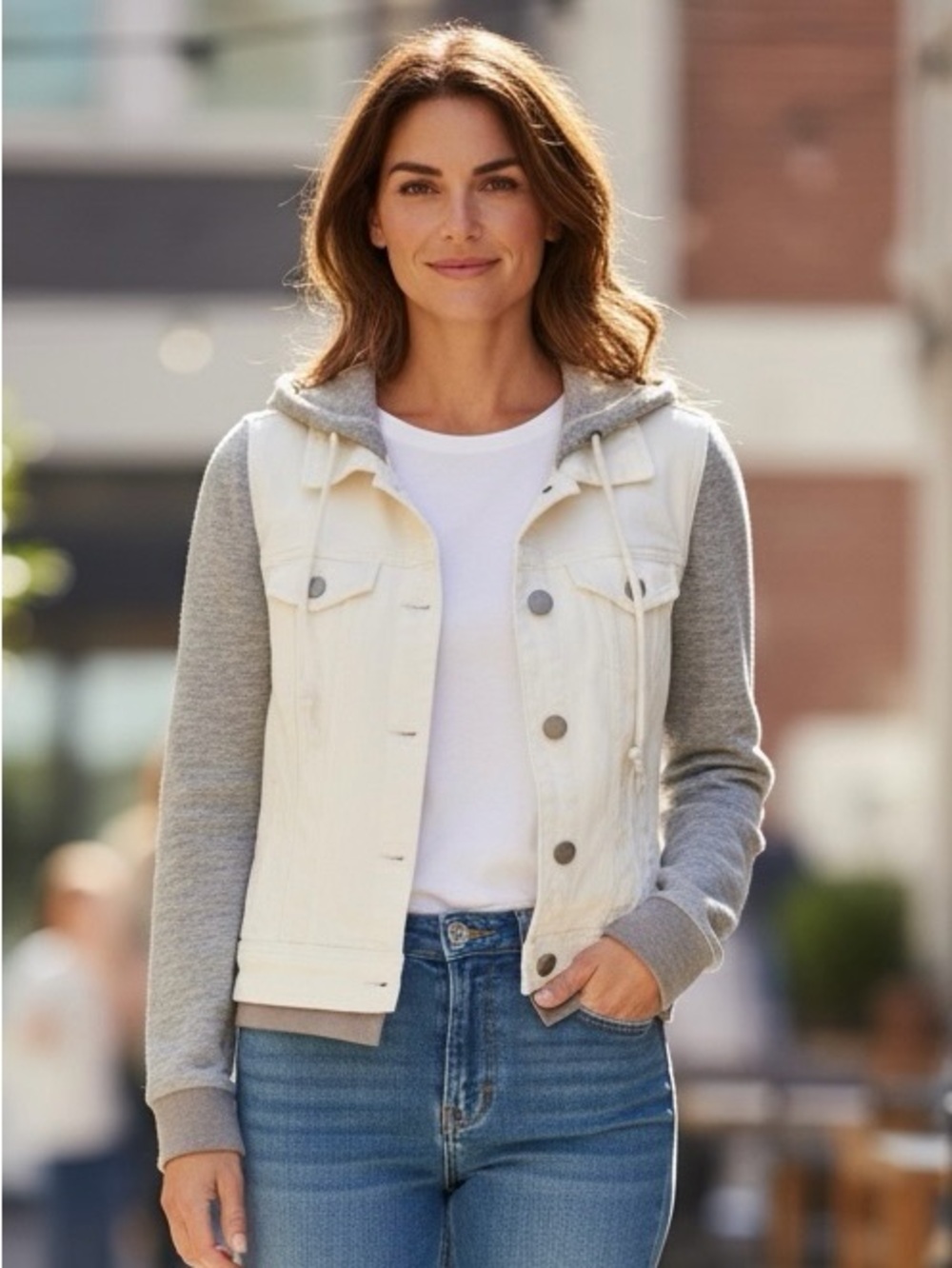 American Eagle Outfitters Two-Tone Jean Jacket - White & Gray